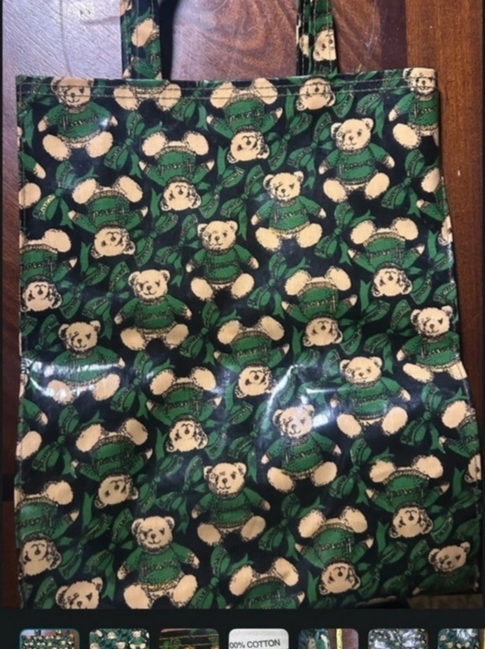 Vintage Harrods Knightsbridge PVC Coated Teddy Bear Print Tote Bag